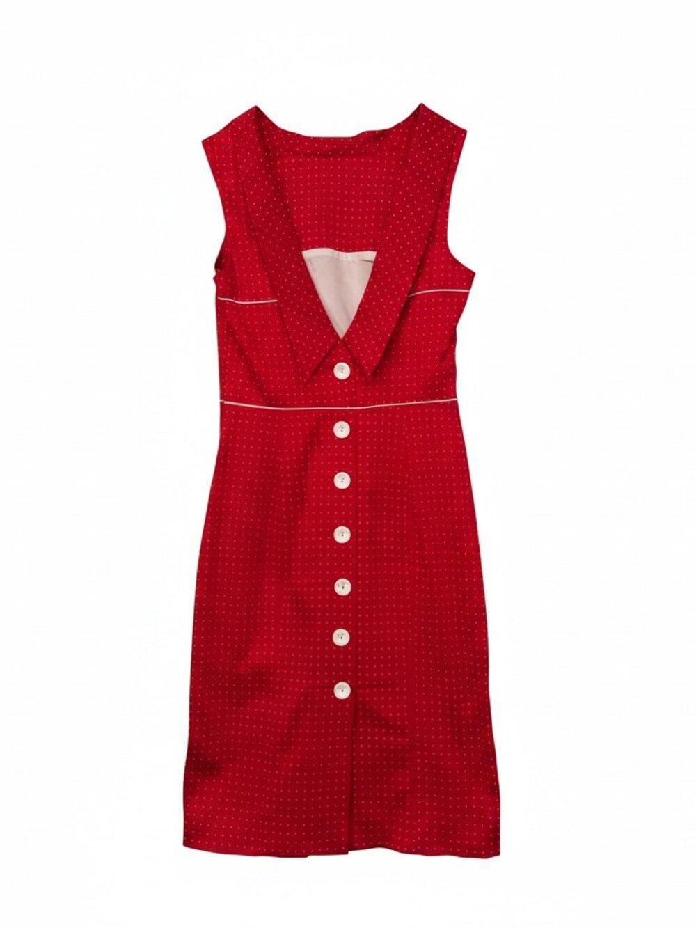 bebe Red White Poka Dot Button Front Sheath Dress SZ S